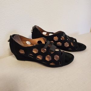 Bettye Muller black honeycomb wedges